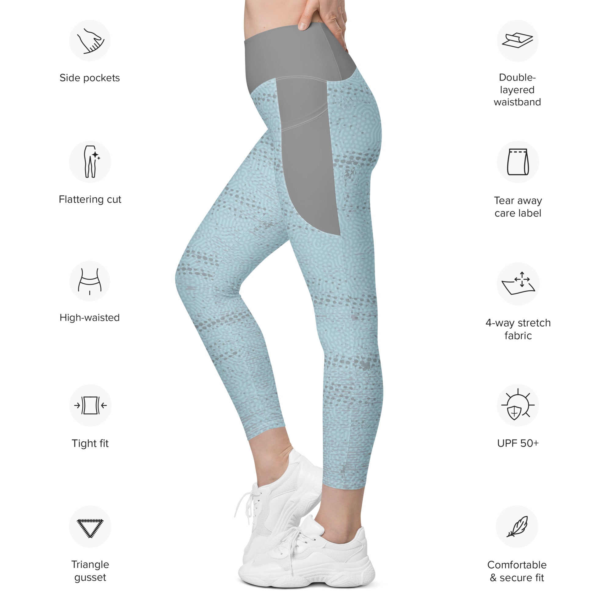 Life League Gear - Women's Leggings with Pockets ADAPT - KEYS BLUE /  SHARK GREY