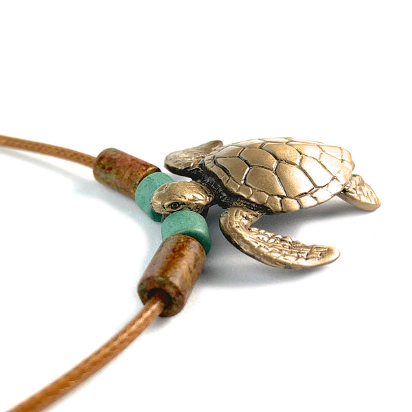 Sea Turtle Necklace Bronze Pendant- Sea Turtle Gifts for Women, Turtle Necklaces, Unique Gift for Turtle Lover, Sea Life Jewelry, Beachy Jewelry
