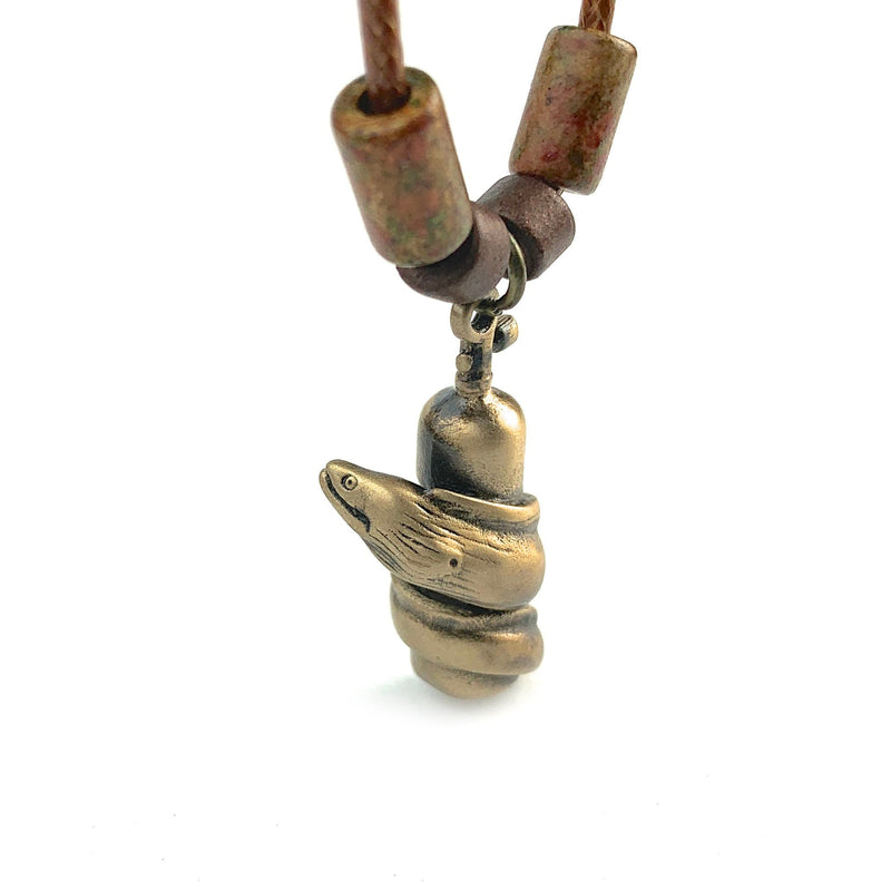 Moray Eel with Scuba Tank Necklaces for Men or Women- Bronze Scuba Diving Jewelry, Scuba Diving Gifts