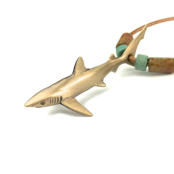 Shark Necklace for Men and Women- Bronze Blue Shark Pendant, Gifts for Shark Lovers, Blue Shark Charm Necklace, Scuba Gift, Joe Romeiro Necklace