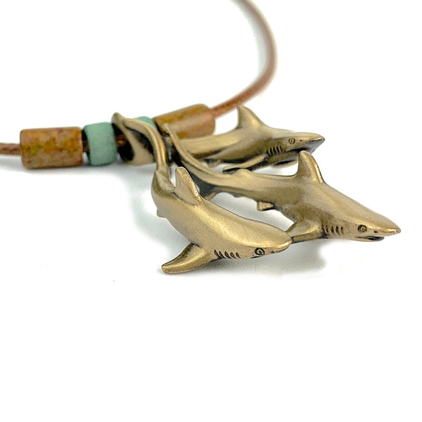 Shark Necklaces for Women Bronze- Grey Reef Shark Necklace, Bronze Shark Necklace, Shark Jewelry, Bronze Shark Pendant