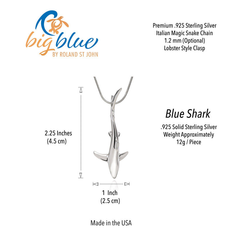 Shark Necklace for Men and Women- Sterling Silver Blue Shark Pendant, Gifts for Shark Lovers, Blue Shark Charm Necklace, Joe Romeiro Necklace