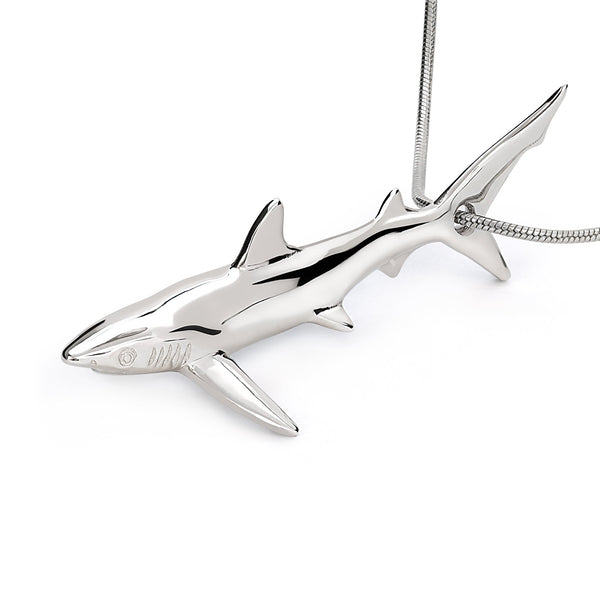 Shark Necklace for Men and Women- Sterling Silver Blue Shark Pendant, Gifts for Shark Lovers, Blue Shark Charm Necklace, Joe Romeiro Necklace