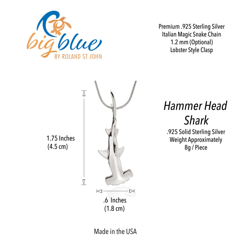 Shark Necklace for Men and Women- Sterling Silver Shark Pendant, Shark Jewelry, Gifts for Shark Lovers, Scuba Diving Gifts, Hammerhead Shark