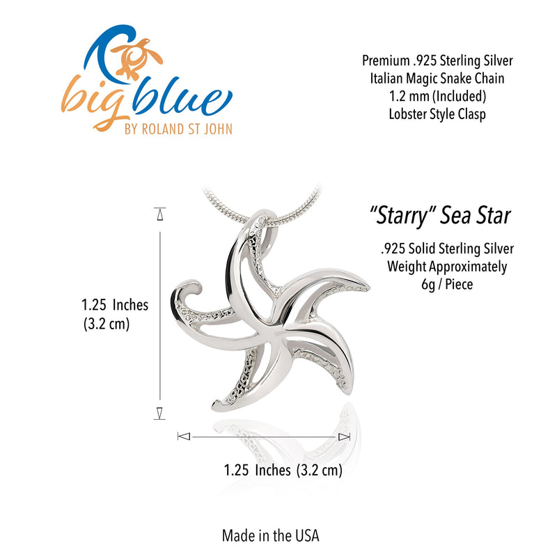 Starfish Necklace Sterling Silver for Women- Seastar Pendant, Sea Star Jewelry Sterling Silver, Beachy Necklace