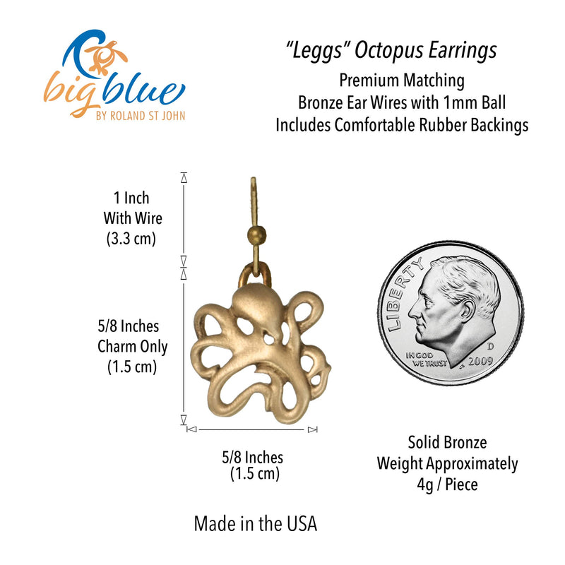 Octopus Bronze Drop Earrings, Bronze Octopus Dangle Earrings, Gifts for Octopus Lovers, Sea Life Drop Earrings