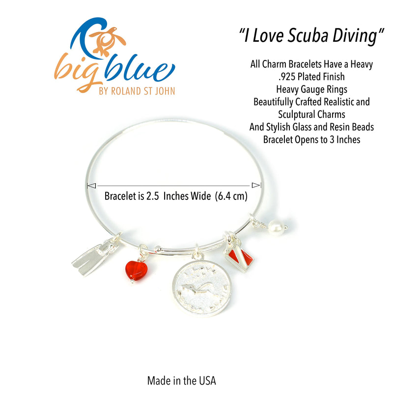 Scuba Diving Bracelet, Dive Flag Bangle Bracelet, I Love Scuba Diving Charm Bracelet, Adjustable Scuba Bracelet, Expandable Dive Bangle Bracelet