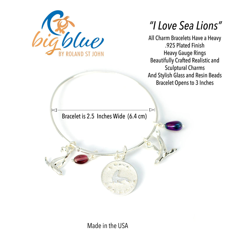 Sea Lion Bracelet, Sea Lion Bangle Bracelet, Sea Lion Charm Bracelet, Adjustable Sea Lion Bracelet, Expandable Bangle Bracelet with Sea Lion Charms