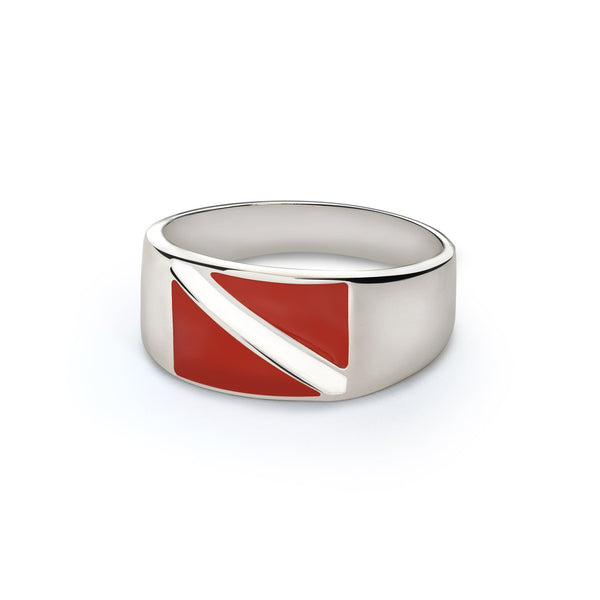 Scuba Diver Ring Sterling Silver- Dive Flag Ring for Men and Women