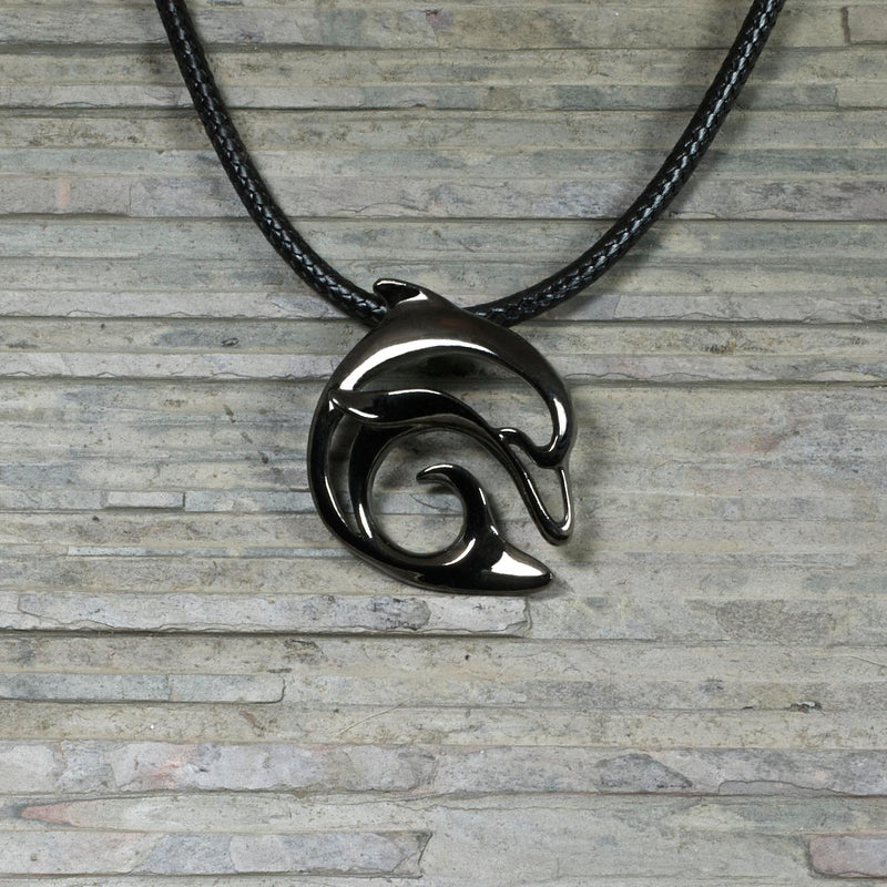 Dolphin Necklace for Men and Women- Hematite Dolphin Pendant for Men, Dolphin Charm Hematite, Dolphin Jewelry for Women, Jet Black  Jewelry