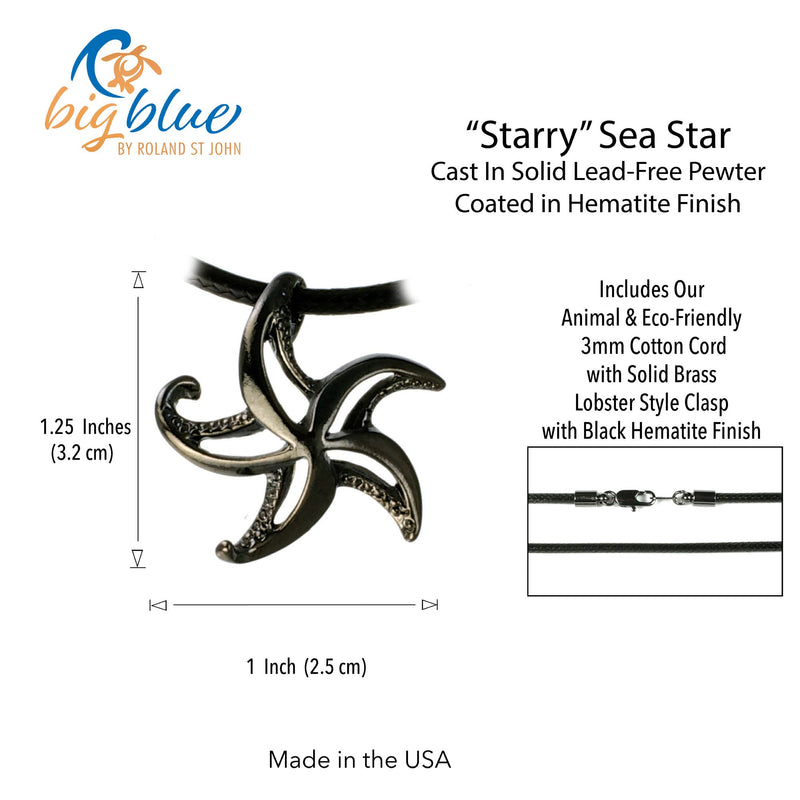 Starfish Necklace for Women Hematite- Sea Star Pendant Jet Black, Starfish Necklace Charm Hematite Finish, Beachy Necklaces, Starfish Black Necklace