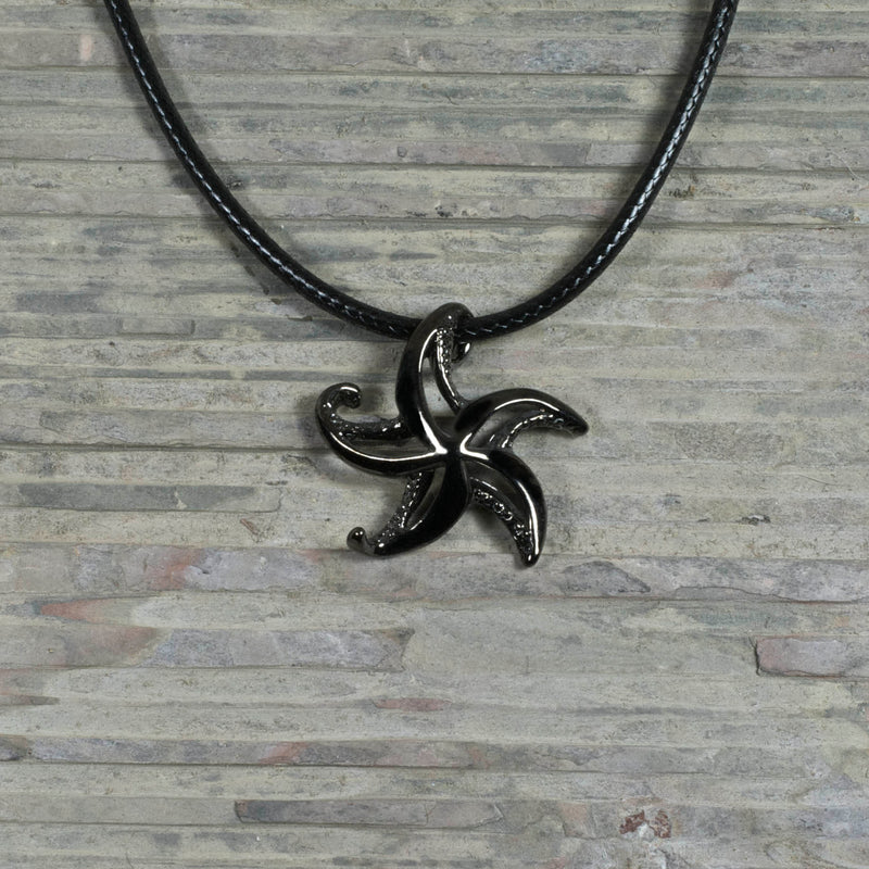 Starfish Necklace for Women Hematite- Sea Star Pendant Jet Black, Starfish Necklace Charm Hematite Finish, Beachy Necklaces, Starfish Black Necklace