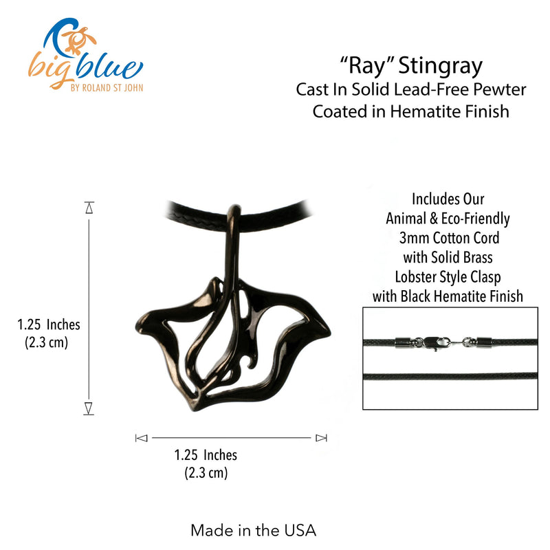 Stingray Necklace for Men and Women Hematite - Manta Ray Gift for Women and Men, Stingray Necklace Jet Black, Gifts for Divers, Hematite Jewelry