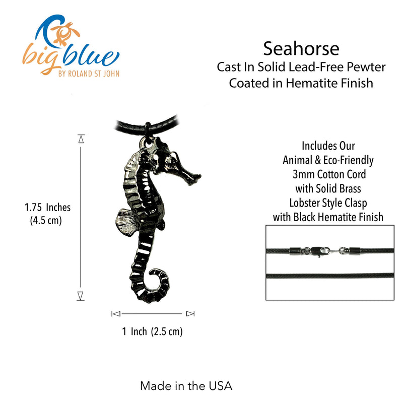 Seahorse Necklace for Women Hematite- Jet Black Seahorse Jewelry, Gift for Seahorse Lover, Seahorse Charm, Seahorse Pendant Hematite