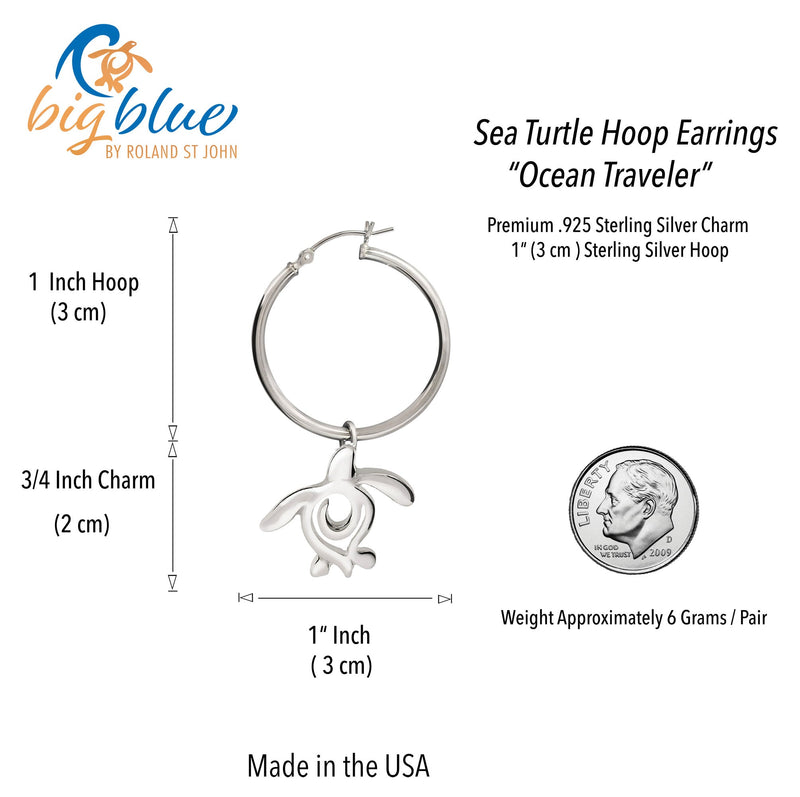 Sea Turtle Hoop Earrings Sterling Silver- Turtle Gifts for Women, Honu Turtle Drop Earrings, Gifts for Turtle Lovers, Sea Life Jewelry