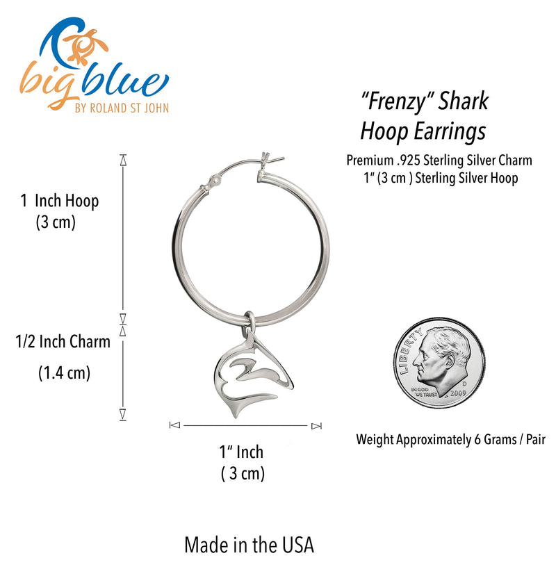 Shark Hoop Earrings for Women Sterling Silver- Shark Drop Earrings, Sterling Silver Shark Dangle Hoop Earrings, Gifts for Shark Lovers, Shark Charms