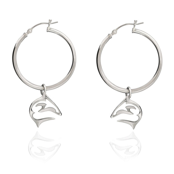 Shark Hoop Earrings for Women Sterling Silver- Shark Drop Earrings, Sterling Silver Shark Dangle Hoop Earrings, Gifts for Shark Lovers, Shark Charms