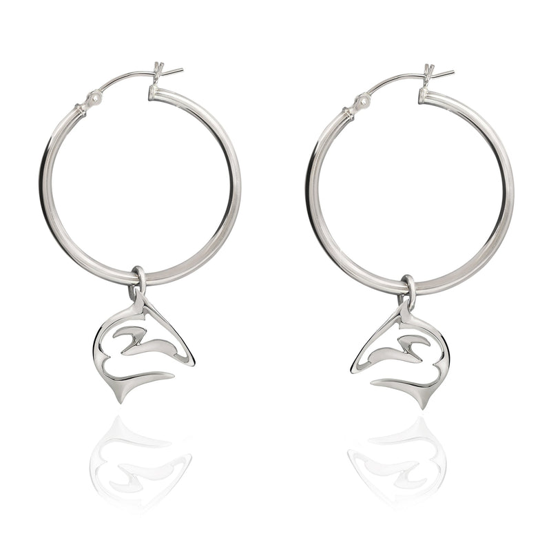 Shark Hoop Earrings for Women Sterling Silver- Shark Drop Earrings, Sterling Silver Shark Dangle Hoop Earrings, Gifts for Shark Lovers, Shark Charms