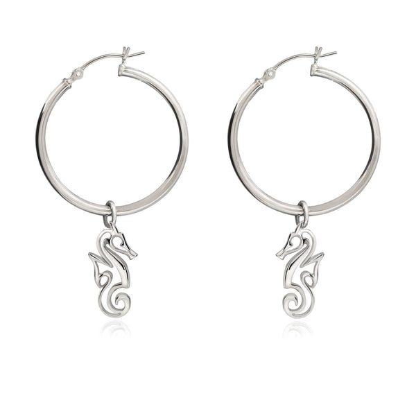 Seahorse Hoop Earrings for Women Sterling Silver- Seahorse Drop Earrings, Seahorse Dangle Hoop Earrings, Seahorse Jewelry, Seahorse Gifts