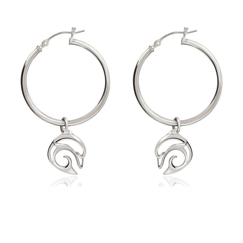 Dolphin Hoop Earrings for Women Sterling Silver- Dolphin Dangle Earrings for Women, Dolphin Charm Earrings