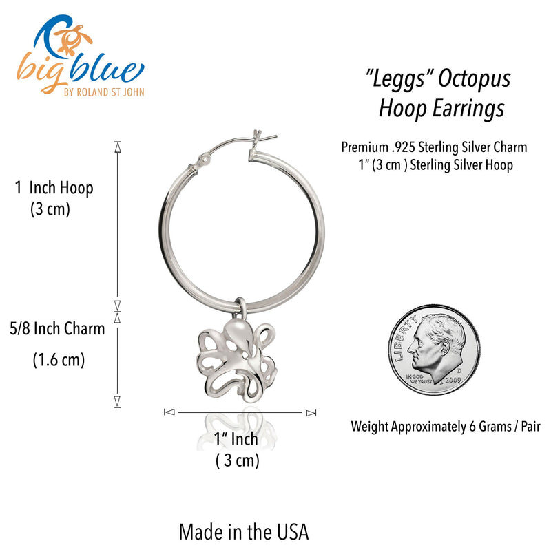 Octopus Hoop Earrings Sterling Silver- Octopus Drop Earrings, Dangle Octopus Earrings, Gifts for Octopus Lovers, Octopus Gifts, Sea Life Earrings