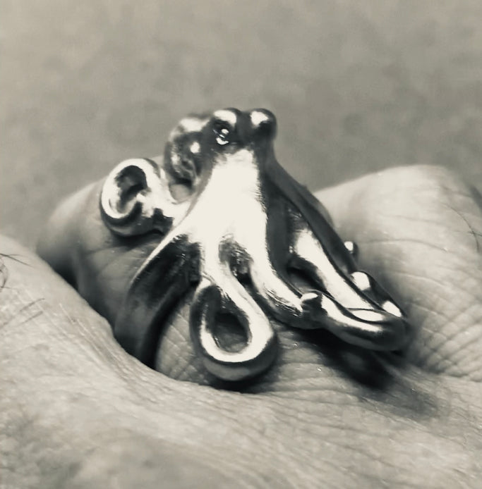 Octopus Ring Sterling Silver Adjustable Octopus Ring Sea Life Ring Scuba Diving Jewelry Gifts For Octopus Lovers