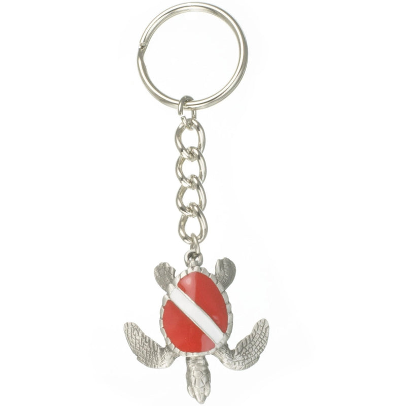 Turtle Keychain with Dive Flag for Men and Women- Gift for Turtle Lovers, Scuba Diving Turtle Keyring, Sea Turtle Key Fob, Gifts for Scuba