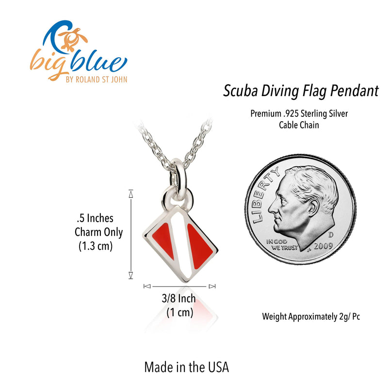 Dive Flag Necklace for Women Sterling Silver- Scuba Diving Gifts for Women- Scuba Diving Necklaces, Dive Flag Charm Necklace, Gifts for Scuba Divers