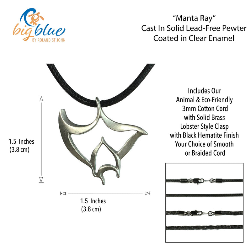 Manta Ray Necklace Pewter Pendant- Manta Ray Gift for Women and Men, Stingray Necklace, Gifts for Divers, Sea Life Jewelry for Divers, Stingray Charm