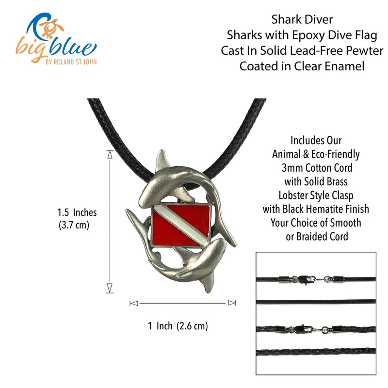 Shark Diver Necklace Pendant- Shark Gifts for Women and Men, Reef Shark Necklace, Gifts for Shark Divers, Dive Flag Jewelry, Sharks Charm