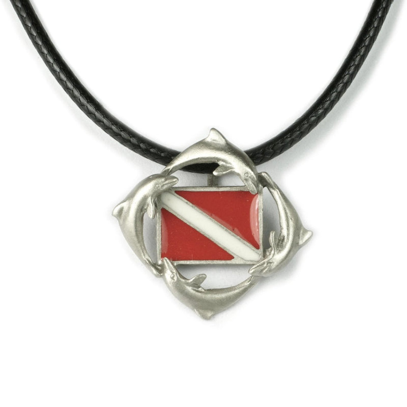 Dolphins Necklace with Dive Flag- Dolphin Necklace for Scuba Divers, Gifts for Scuba Divers