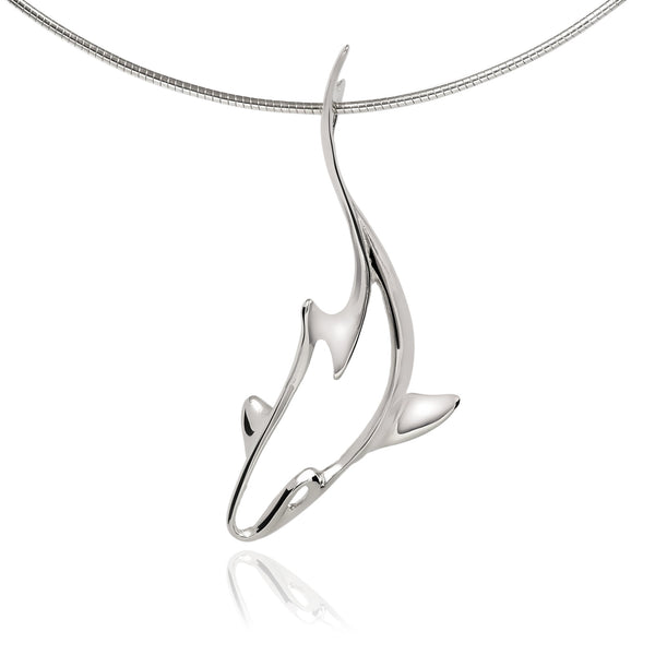 Shark Necklaces Sterling Silver- Grey Reef Shark Necklaces, Sterling Silver Reef Shark Pendant, Shark Jewelry