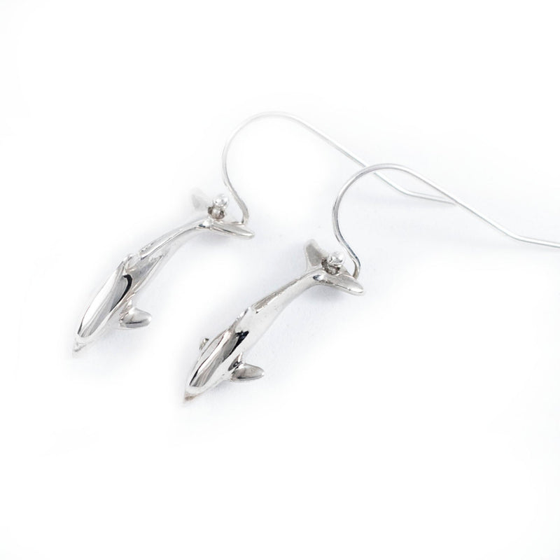 Dolphin  Drop Earrings Sterling Silver,  Ocean Theme Mini Realistic Sea Life Dolphin Earrings