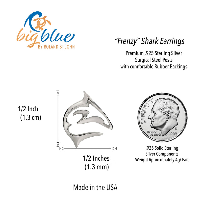 Shark Earrings Sterling Silver- Shark Post Earrings, Sterling Silver Shark Stud Earrings, Gifts for Shark Lovers, Shark Charm Earrings