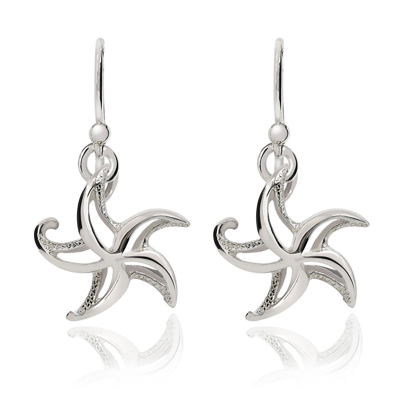 Starfish Drop Earrings Sterling Silver- Small Sea Star Earrings, Small Starfish Dangle Earring Charms, Sea Star Jewelry Sterling Silver