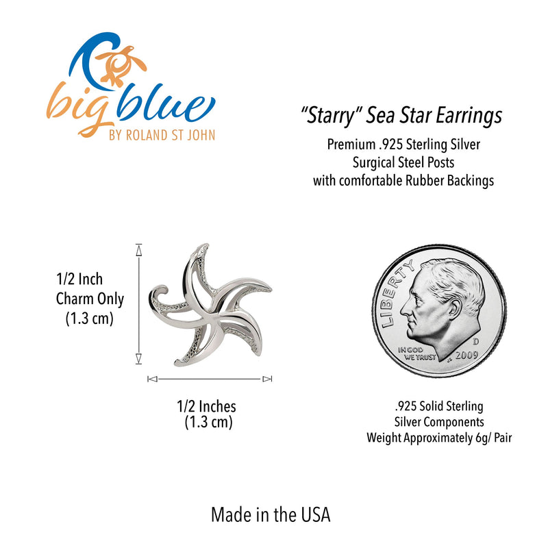 Starfish Post Earrings Sterling Silver- Small Sea Star Earrings, Small Starfish Stud Earring Charms, Sea Star Jewelry Sterling Silver