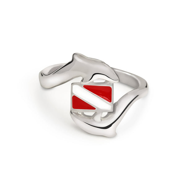 Woman's Scuba Diver Sterling Silver Ring- Ring for Scuba Diver With Dive Flag, Gifts for scuba Divers