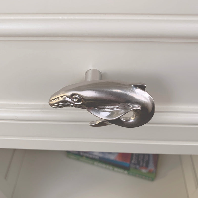 Whale Drawer Pulls and Knobs- Whale Handle, Nautical Pull, Coastal Drawer Pull, Sea Life Cabinet Knob, Ocean Drawer Pulls, Nickel and Brass Whale Knob