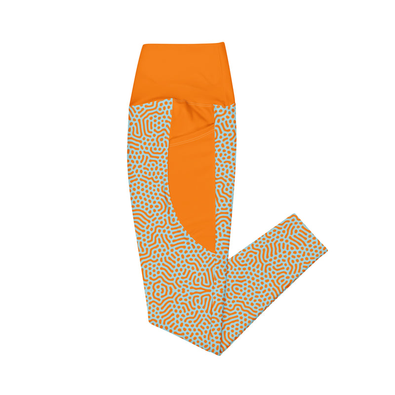 Life League Gear - Women's Leggings with Pockets - "CORAL" (Sunset Orange and Blue)
