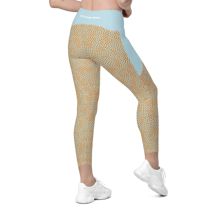 Life League Gear - Women's Leggings with Pockets - "CORAL" (Blue and Sunset Orange)