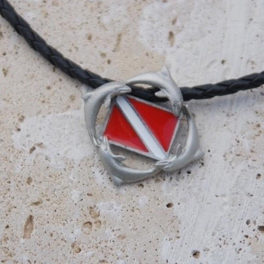 Dolphins Necklace with Dive Flag- Dolphin Necklace for Scuba Divers, Gifts for Scuba Divers