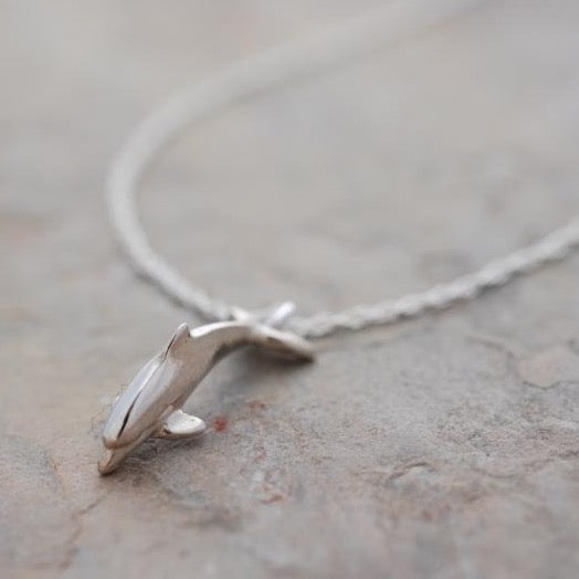 Dolphin Pendant with a Sterling Necklace, Ocean Theme Miniature Realistic Sea Life Dolphin Necklace Sterling