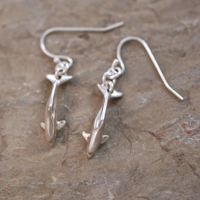 Dolphin  Drop Earrings Sterling Silver,  Ocean Theme Mini Realistic Sea Life Dolphin Earrings