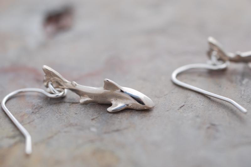 Shark Earrings for Women Sterling Silver- Shark Drop Earrings, Sterling Silver Shark Dangle Earrings, Gifts for Shark Lovers, Shark Charm Earrings